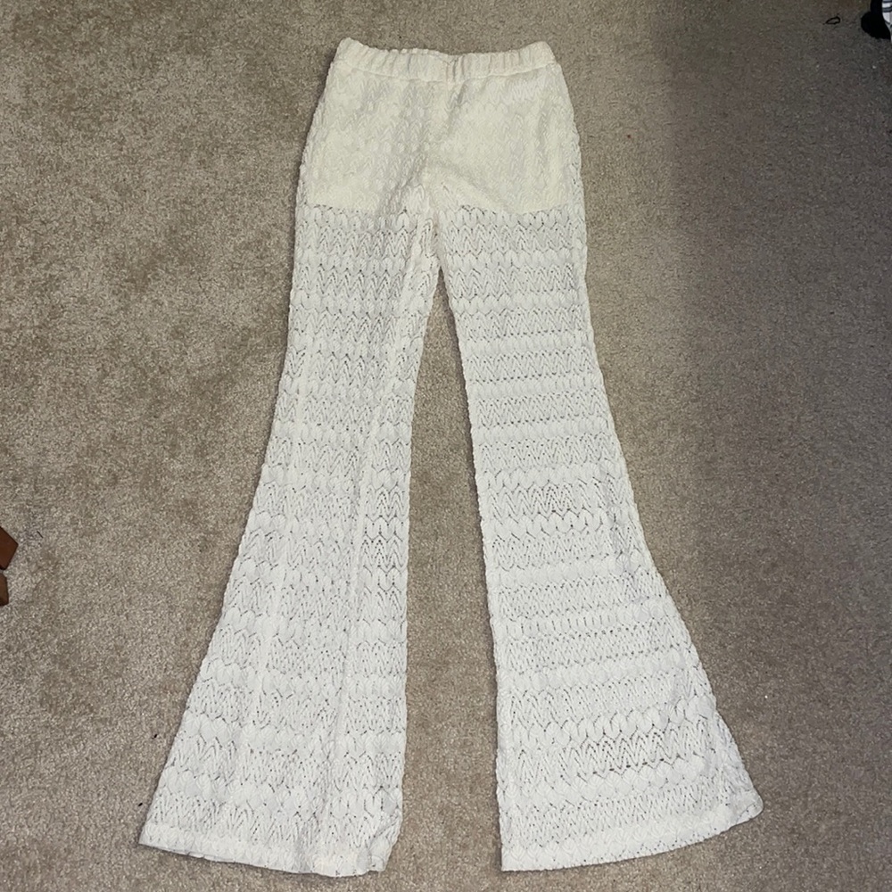Sheer lace crochet pants